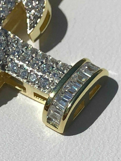 HarlemBling Mens Solid 925 Silver Real Iced 3ct Diamond Nail Cross LARGE 2 Pendant 14k Gold