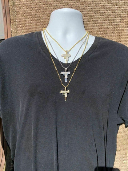 HarlemBling Mens Solid 925 Silver Uzi Gun Diamond Piece Icy Hip Hop Pendant W Chain Pistol