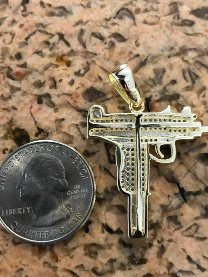 HarlemBling Mens Solid 925 Silver Uzi Gun Diamond Piece Icy Hip Hop Pendant W Chain Pistol