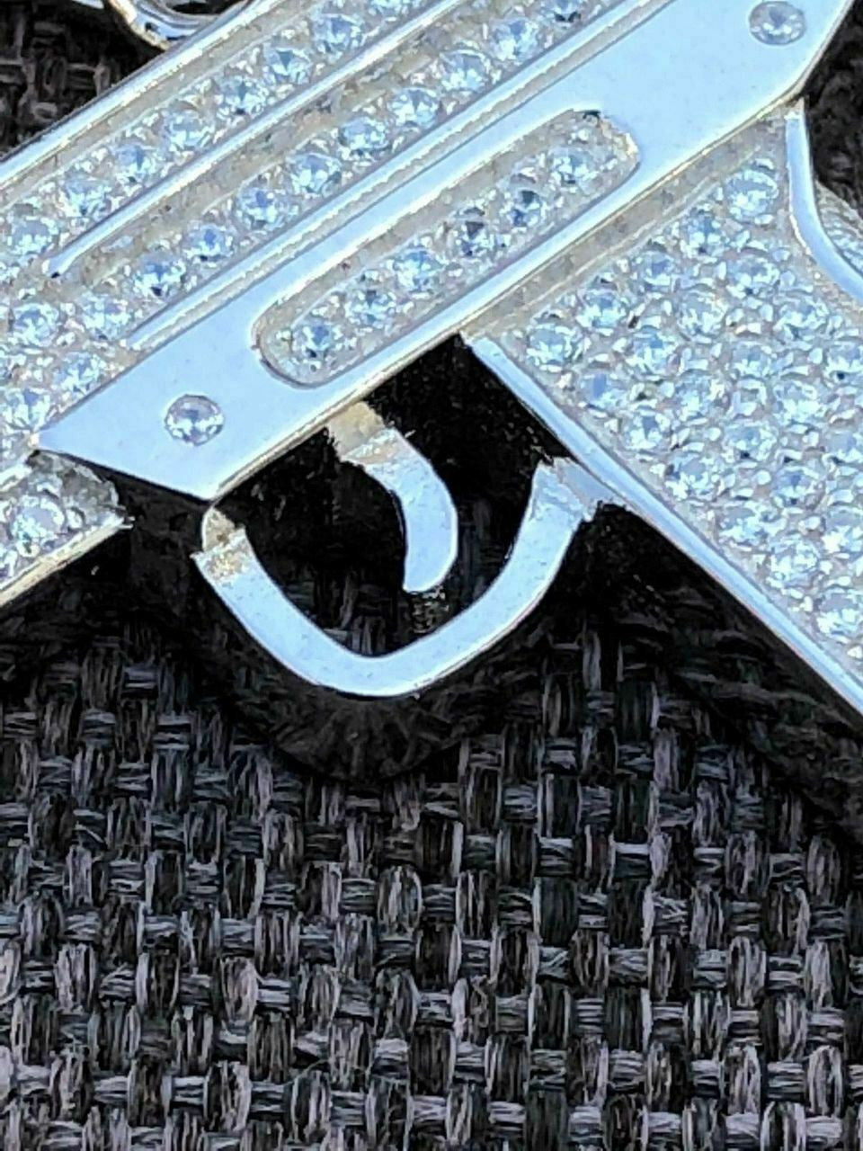 HarlemBling Mens Solid 925 Silver Uzi Gun Diamond Piece Icy Hip Hop Pendant W Chain Pistol