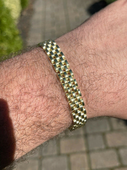 HarlemBling Mens Solid 925 Sterling Silver 14k Gold Vermeil Presidential Watch Bracelet 10mm