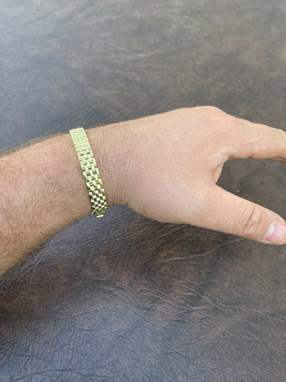 HarlemBling Mens Solid 925 Sterling Silver 14k Gold Vermeil Presidential Watch Bracelet 10mm