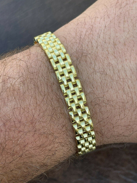 HarlemBling Mens Solid 925 Sterling Silver 14k Gold Vermeil Presidential Watch Bracelet 10mm