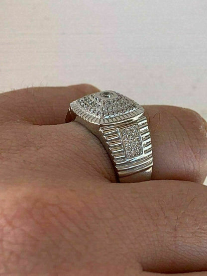 HarlemBling Mens Solid 925 Sterling Silver 2ct Lab Diamond Pinky RING ICY Bust Down Sz 7-13