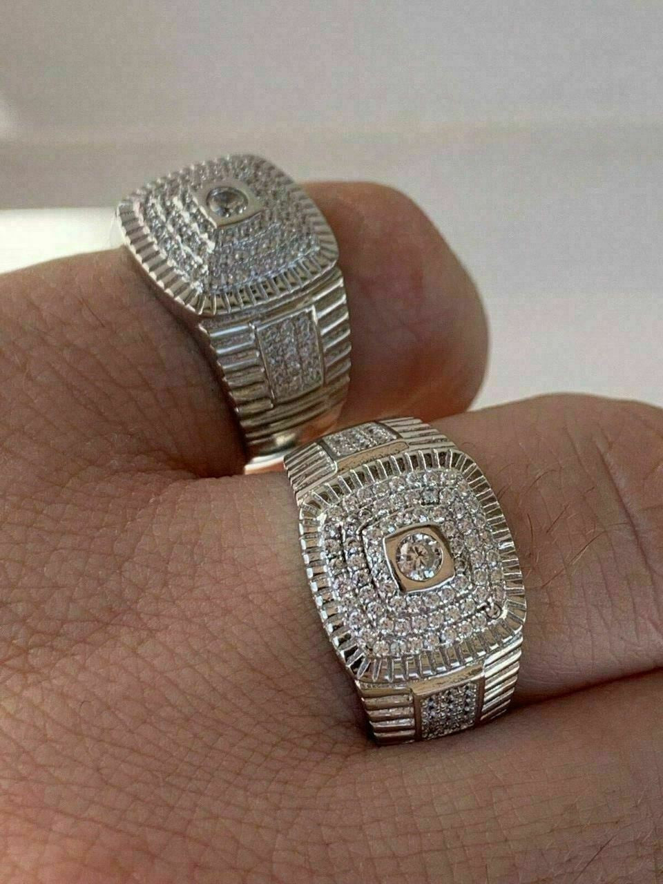 HarlemBling Mens Solid 925 Sterling Silver 2ct Lab Diamond Pinky RING ICY Bust Down Sz 7-13