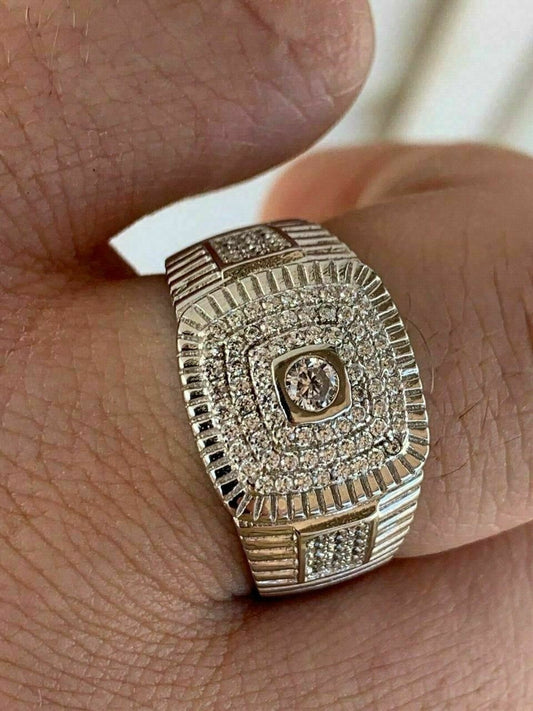 HarlemBling Mens Solid 925 Sterling Silver 2ct Lab Diamond Pinky RING ICY Bust Down Sz 7-13