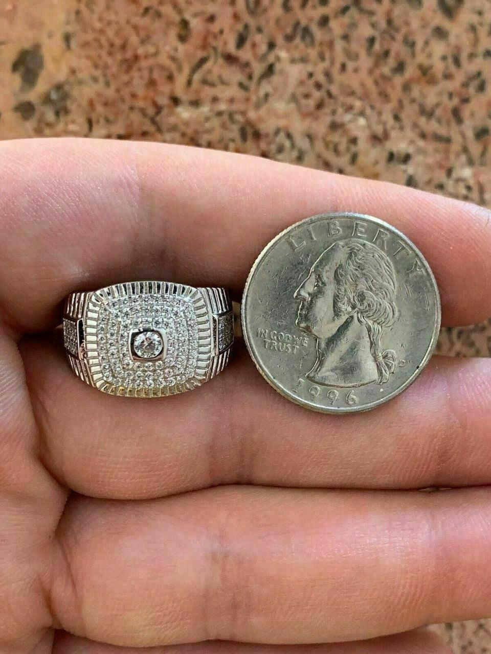 HarlemBling Mens Solid 925 Sterling Silver 2ct Lab Diamond Pinky RING ICY Bust Down Sz 7-13