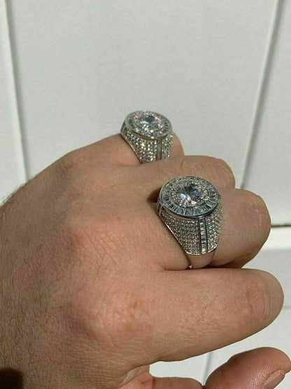 HarlemBling Mens Solid 925 Sterling Silver Big Diamond Solitaire RING Real Icy Large Pinky