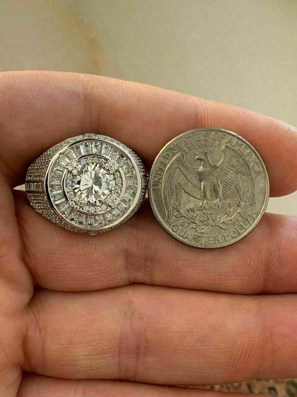 HarlemBling Mens Solid 925 Sterling Silver Big Diamond Solitaire RING Real Icy Large Pinky