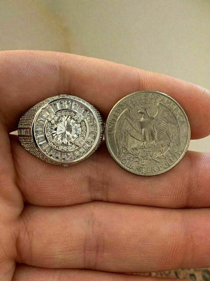 HarlemBling Mens Solid 925 Sterling Silver Big Diamond Solitaire RING Real Icy Large Pinky