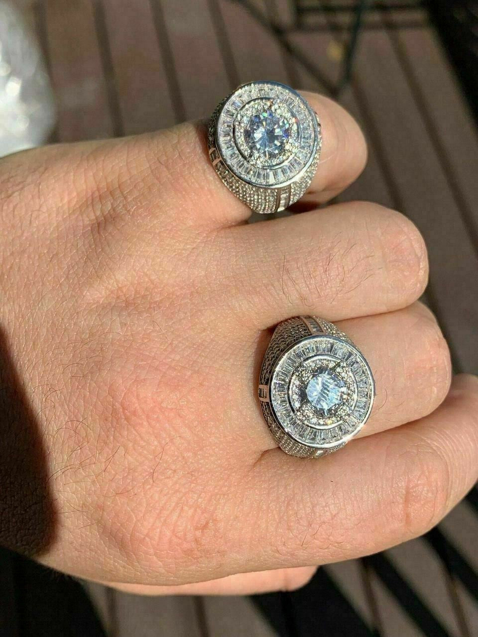 HarlemBling Mens Solid 925 Sterling Silver Big Diamond Solitaire RING Real Icy Large Pinky