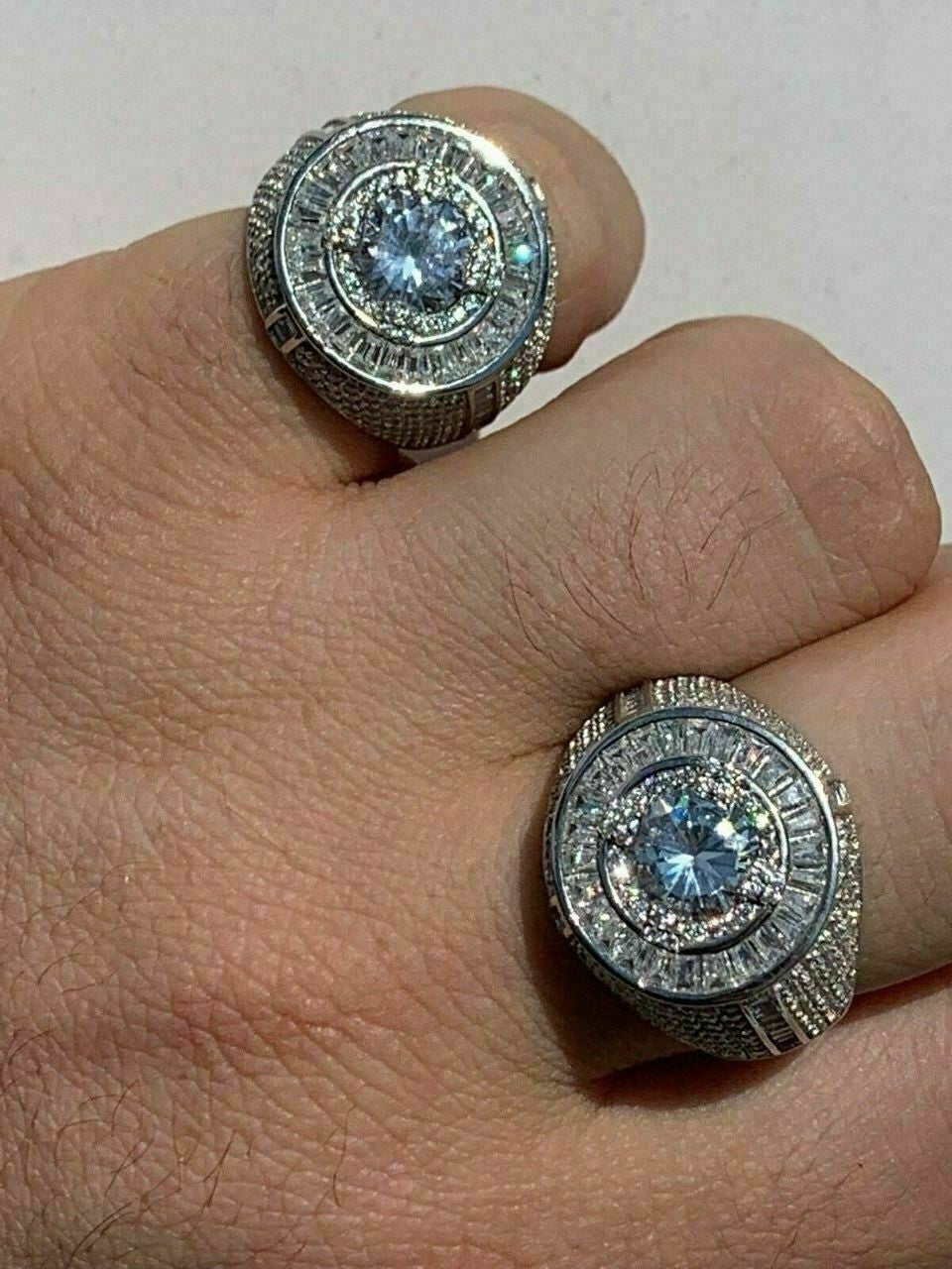 HarlemBling Mens Solid 925 Sterling Silver Big Diamond Solitaire RING Real Icy Large Pinky