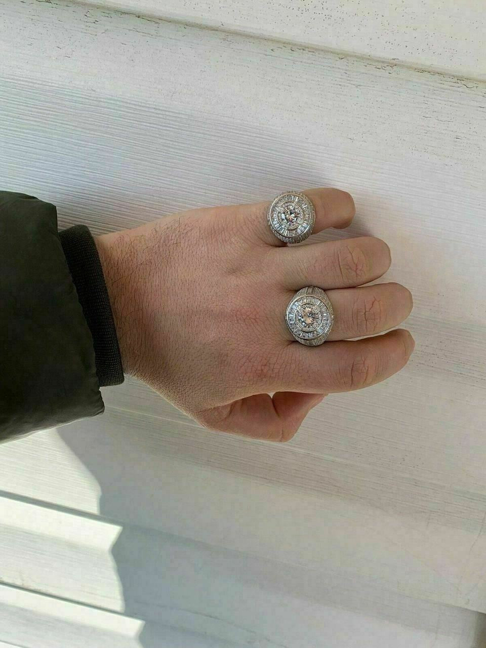 HarlemBling Mens Solid 925 Sterling Silver Big Diamond Solitaire RING Real Icy Large Pinky