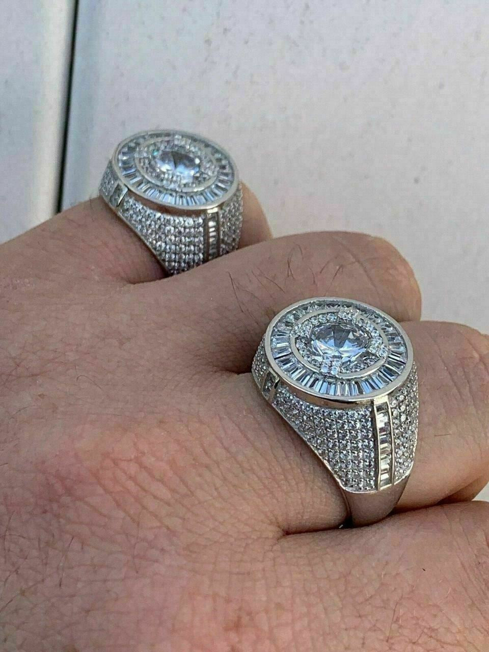 HarlemBling Mens Solid 925 Sterling Silver Big Diamond Solitaire RING Real Icy Large Pinky