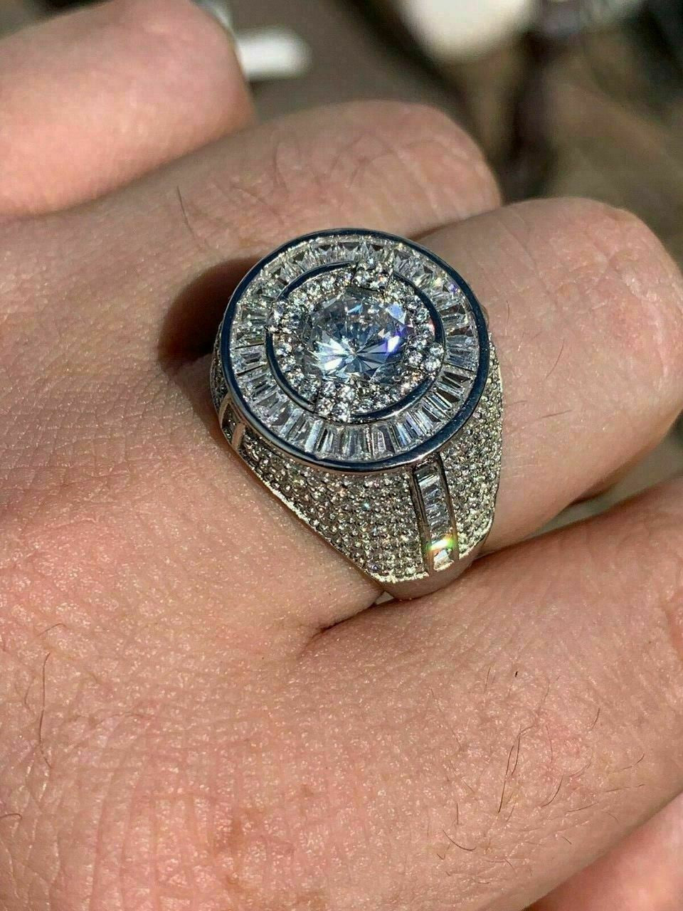 HarlemBling Mens Solid 925 Sterling Silver Big Diamond Solitaire RING Real Icy Large Pinky