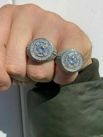 HarlemBling Mens Solid 925 Sterling Silver Big Diamond Solitaire RING Real Icy Large Pinky