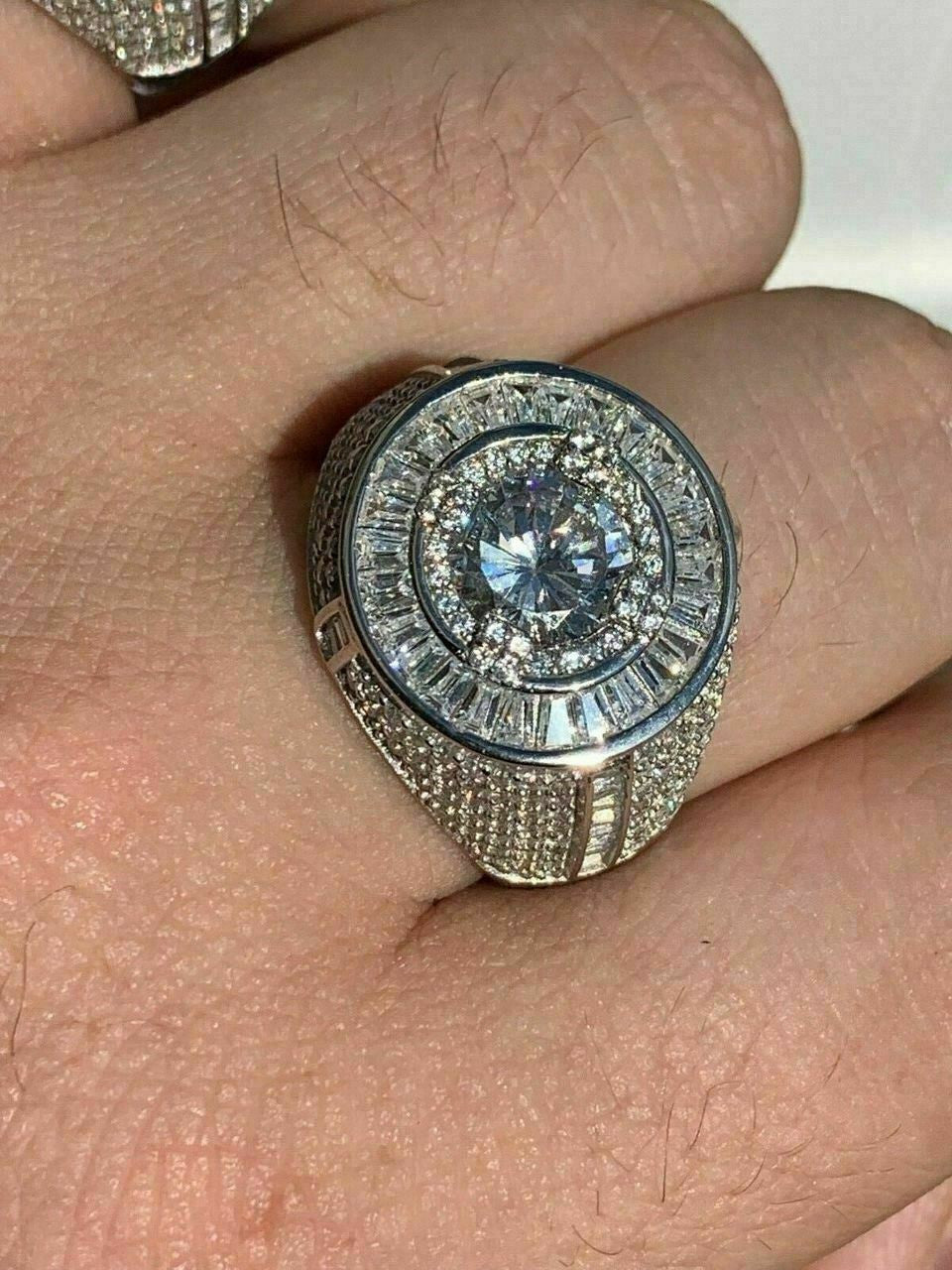 HarlemBling Mens Solid 925 Sterling Silver Big Diamond Solitaire RING Real Icy Large Pinky