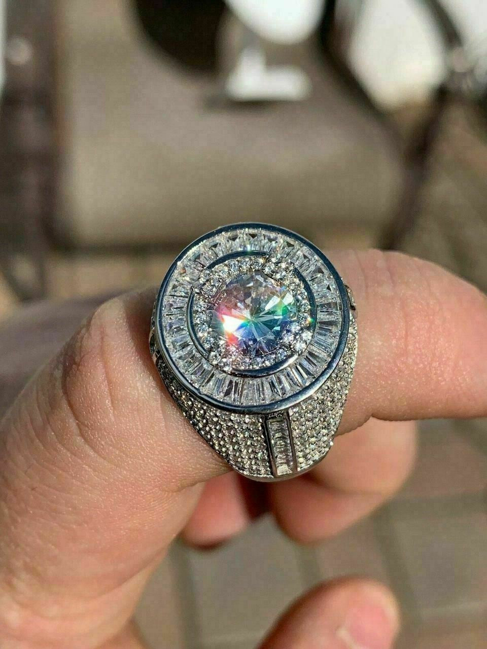 HarlemBling Mens Solid 925 Sterling Silver Big Diamond Solitaire RING Real Icy Large Pinky