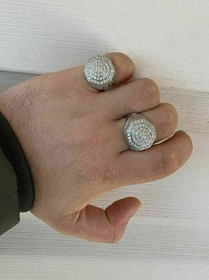 HarlemBling Mens Solid 925 Sterling Silver Big Octagon Hip Hop RING Super Iced Large Pinky