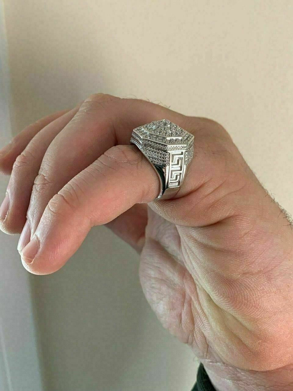 HarlemBling Mens Solid 925 Sterling Silver Big Octagon Hip Hop RING Super Iced Large Pinky