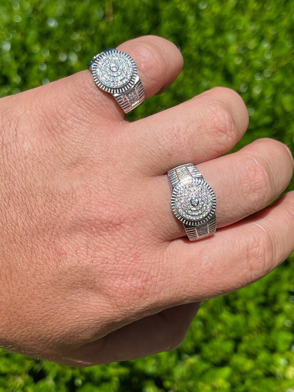 HarlemBling Mens Solid 925 Sterling Silver Diamond Pinky RING ICED Bust Out Down Size 7-13