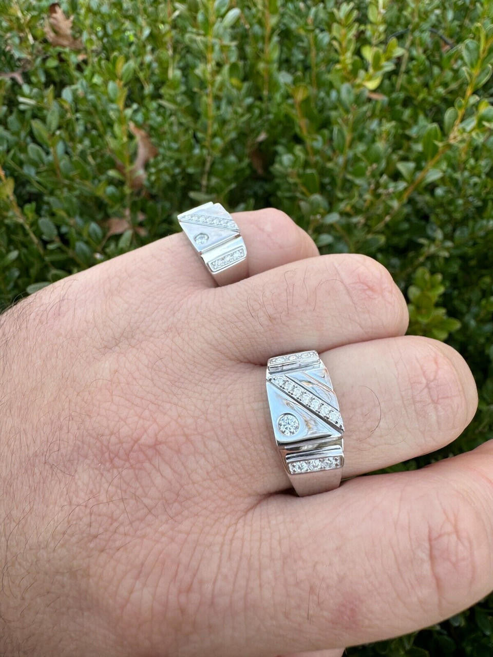 HarlemBling Mens Solid 925 Sterling Silver Iced Out Moissanite Ring - Sizes 6-13 - Passes Tester