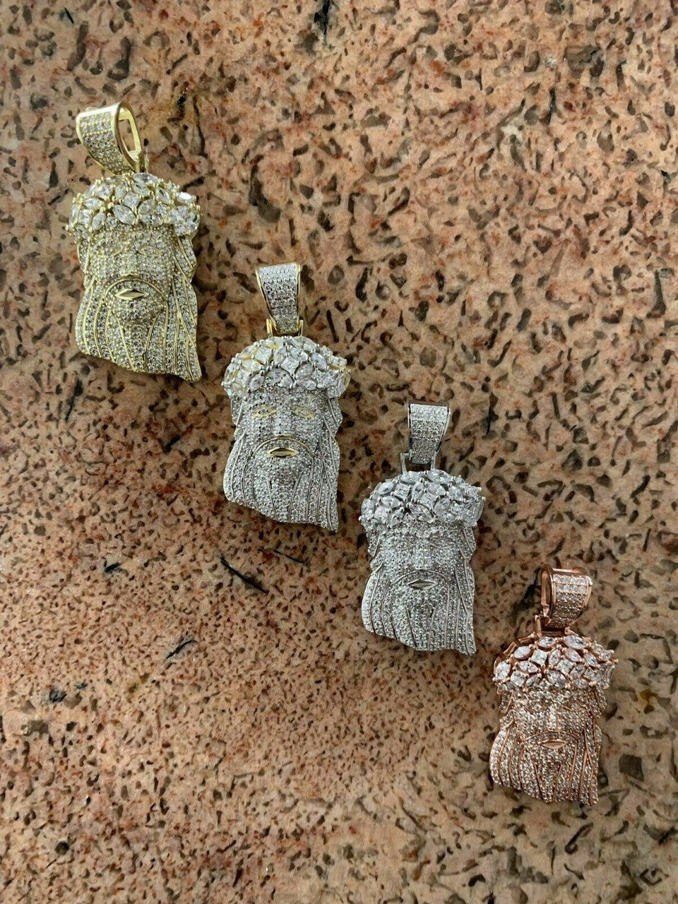 HarlemBling Mens Solid 925 Sterling Silver Jesus Piece Real Iced Bust Down Yellow Rose Gold