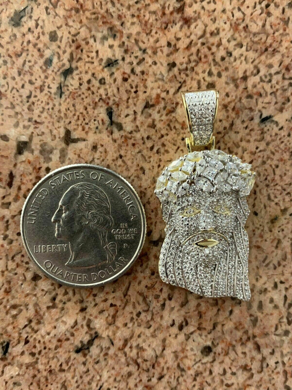 HarlemBling Mens Solid 925 Sterling Silver Jesus Piece Real Iced Bust Down Yellow Rose Gold