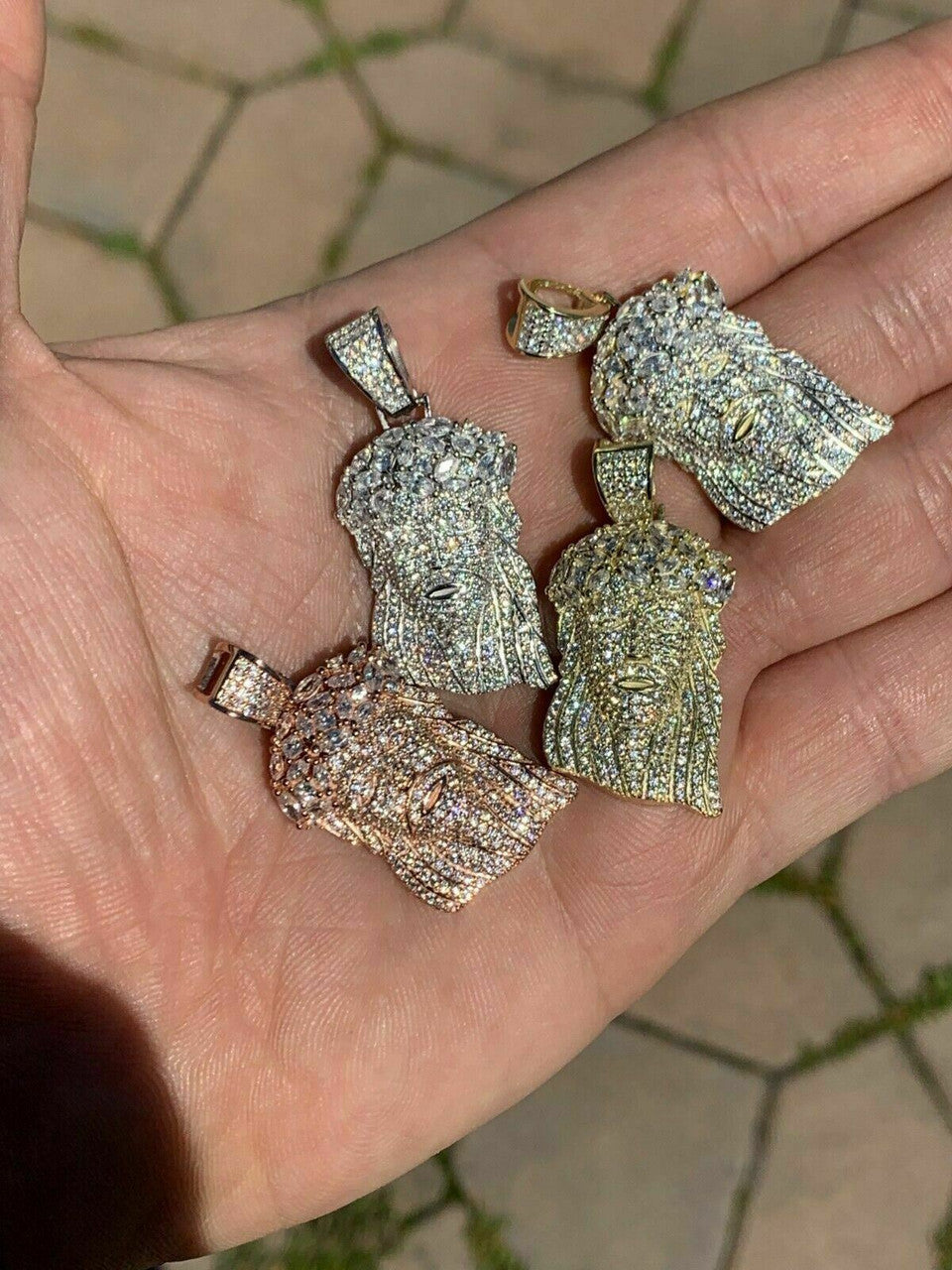 HarlemBling Mens Solid 925 Sterling Silver Jesus Piece Real Iced Bust Down Yellow Rose Gold