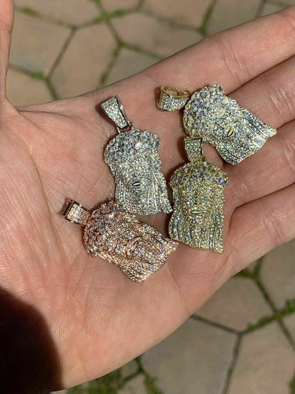 HarlemBling Mens Solid 925 Sterling Silver Jesus Piece Real Iced Bust Down Yellow Rose Gold