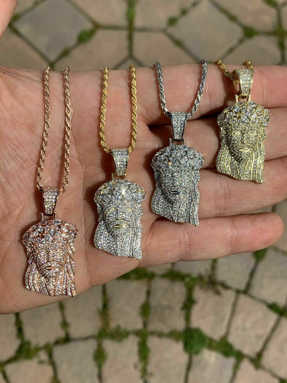 HarlemBling Mens Solid 925 Sterling Silver Jesus Piece Real Iced Bust Down Yellow Rose Gold