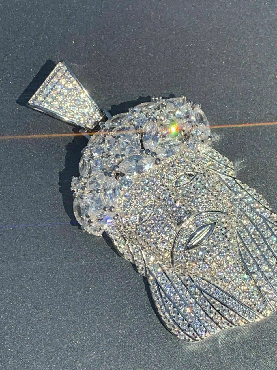 HarlemBling Mens Solid 925 Sterling Silver Jesus Piece Real Iced Bust Down Yellow Rose Gold