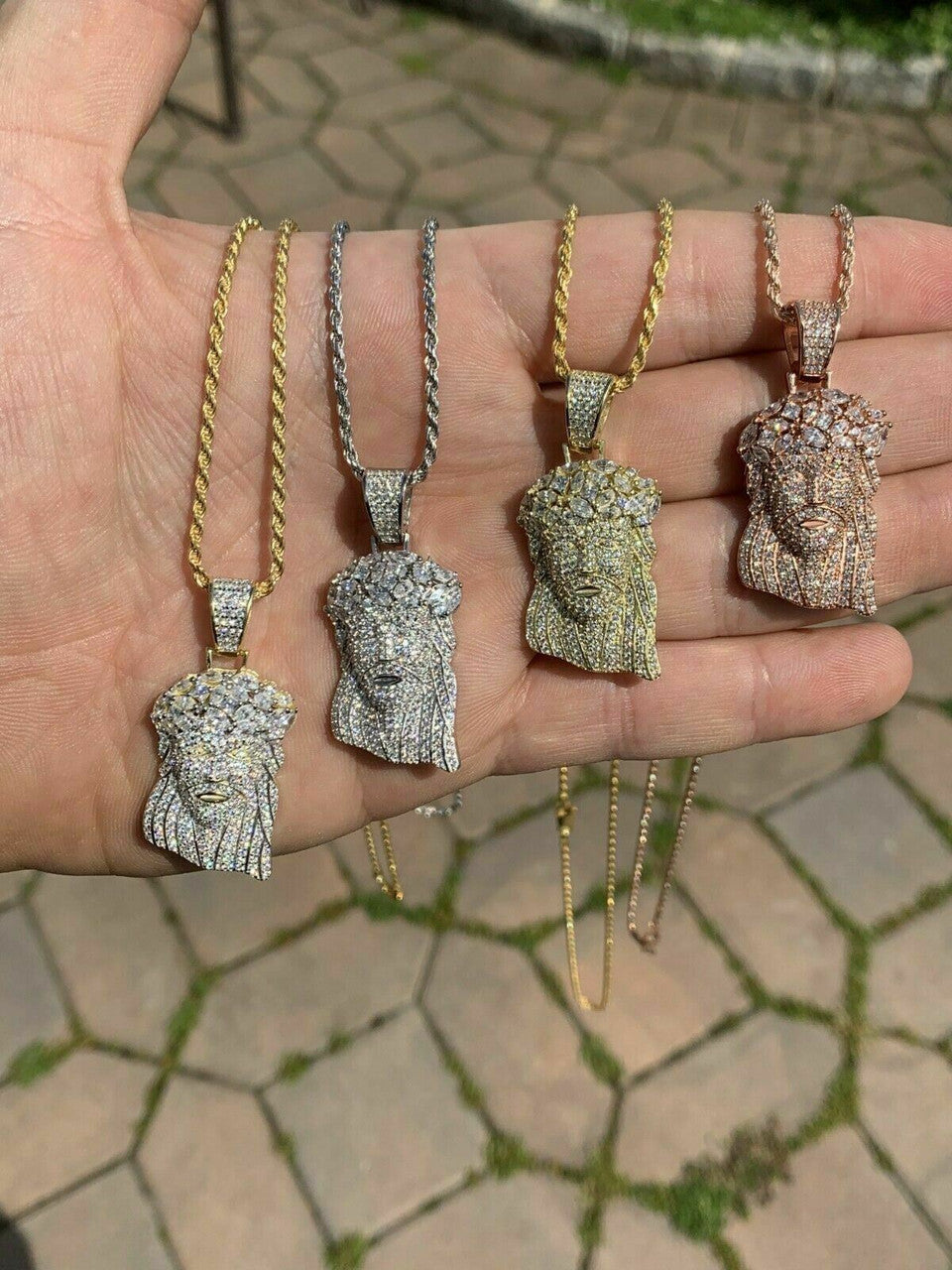 HarlemBling Mens Solid 925 Sterling Silver Jesus Piece Real Iced Bust Down Yellow Rose Gold