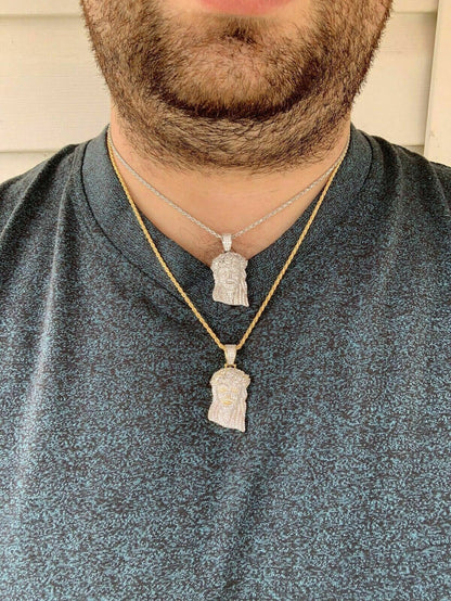 HarlemBling Mens Solid 925 Sterling Silver Jesus Piece Real Iced Bust Down Yellow Rose Gold