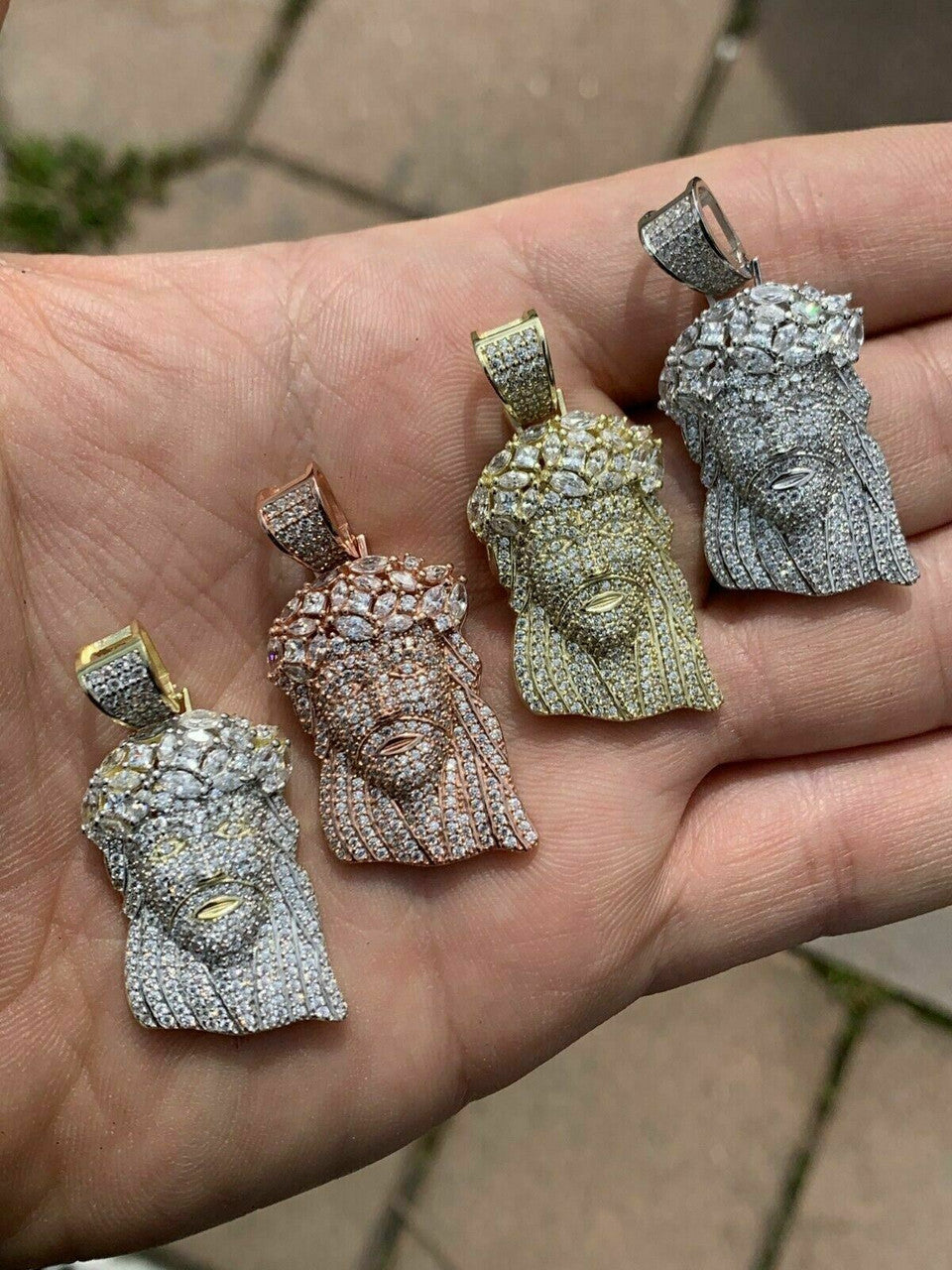 HarlemBling Mens Solid 925 Sterling Silver Jesus Piece Real Iced Bust Down Yellow Rose Gold