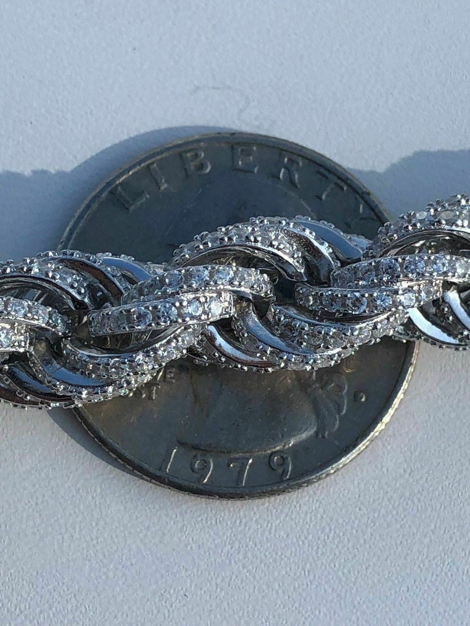 HarlemBling Mens Solid 925 Sterling Silver Mens Rope Chain Thick 9mm ICY Diamond Choker