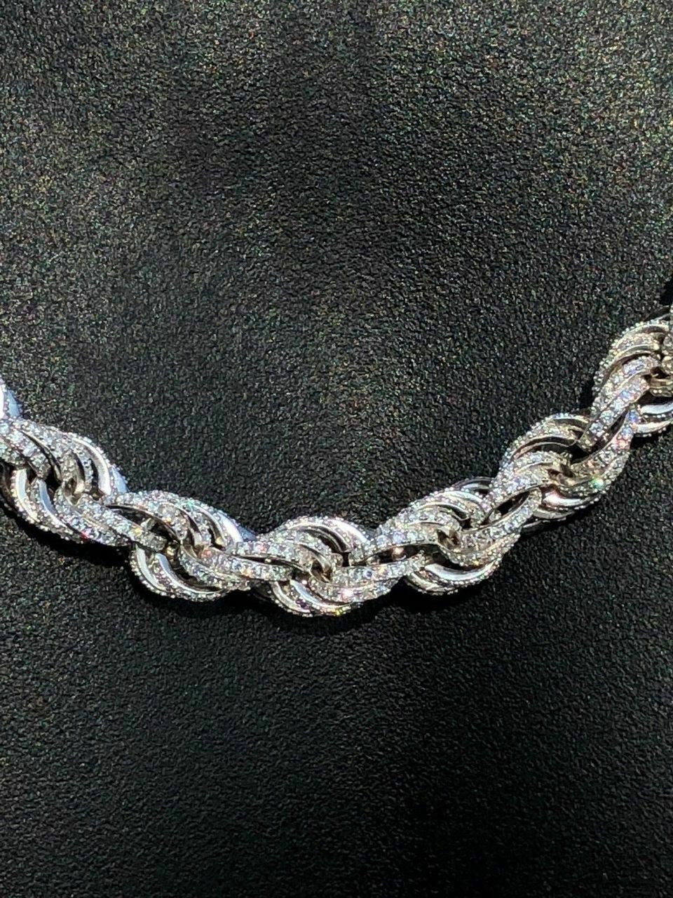 HarlemBling Mens Solid 925 Sterling Silver Mens Rope Chain Thick 9mm ICY Diamond Choker