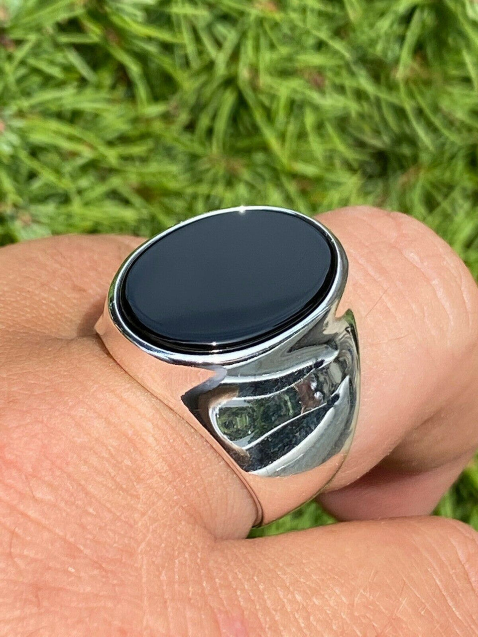 HarlemBling Mens Solid 925 Sterling Silver Real Black Onyx Signet Ring Sz 7-13 Pinky Large