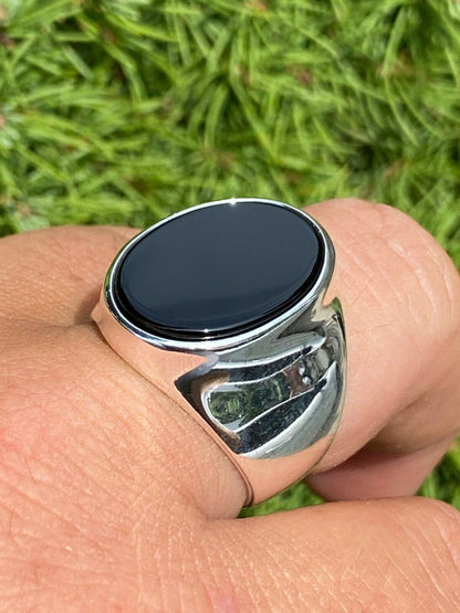 HarlemBling Mens Solid 925 Sterling Silver Real Black Onyx Signet Ring Sz 7-13 Pinky Large