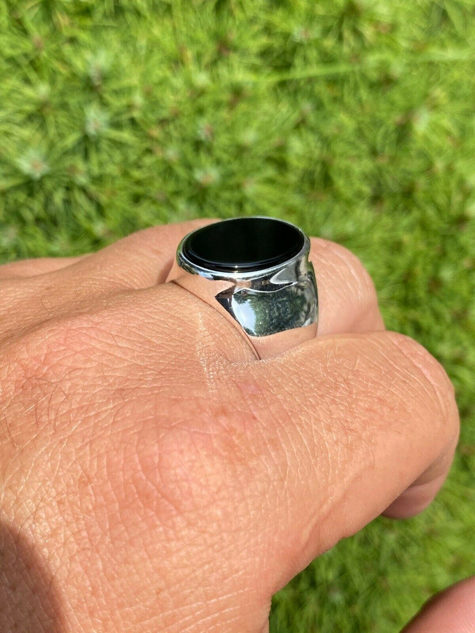 HarlemBling Mens Solid 925 Sterling Silver Real Black Onyx Signet Ring Sz 7-13 Pinky Large