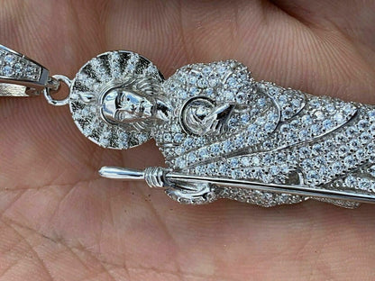 HarlemBling Mens Solid 925 Sterling Silver St Jude San Judas Tadeo Iced Pendant Real Icy