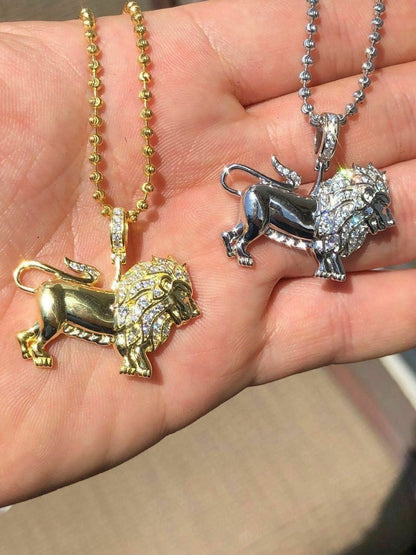 HarlemBling Mens Solid Silver 2ct Diamond Rasta Lion Of Judah African Leo Pendant 14k Gold