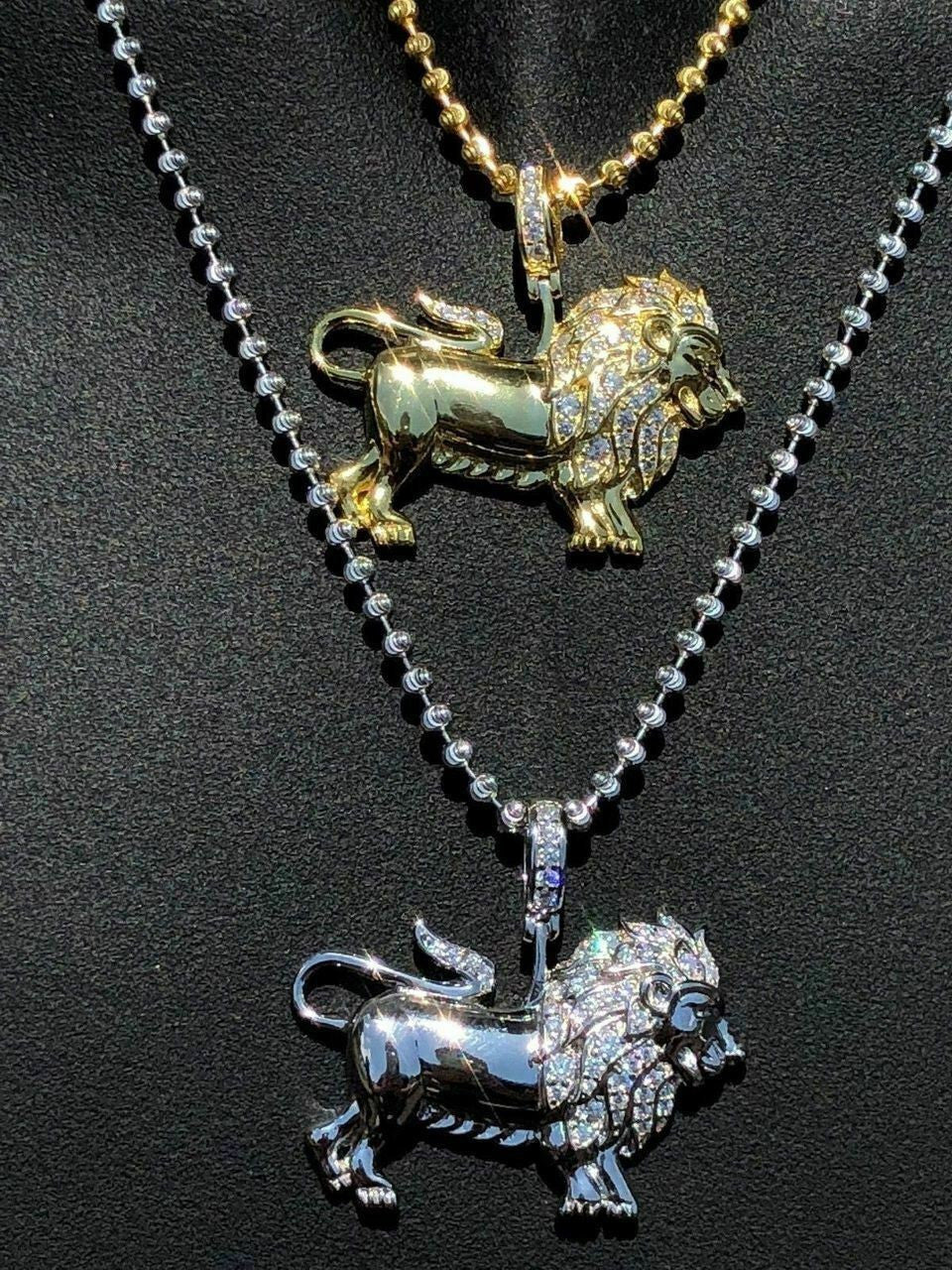HarlemBling Mens Solid Silver 2ct Diamond Rasta Lion Of Judah African Leo Pendant 14k Gold