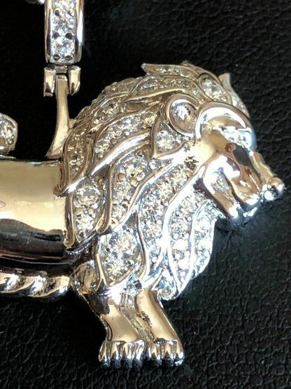 HarlemBling Mens Solid Silver 2ct Diamond Rasta Lion Of Judah African Leo Pendant 14k Gold