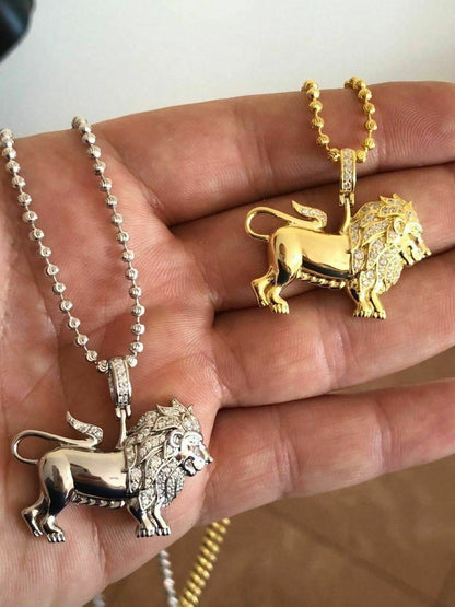 HarlemBling Mens Solid Silver 2ct Diamond Rasta Lion Of Judah African Leo Pendant 14k Gold