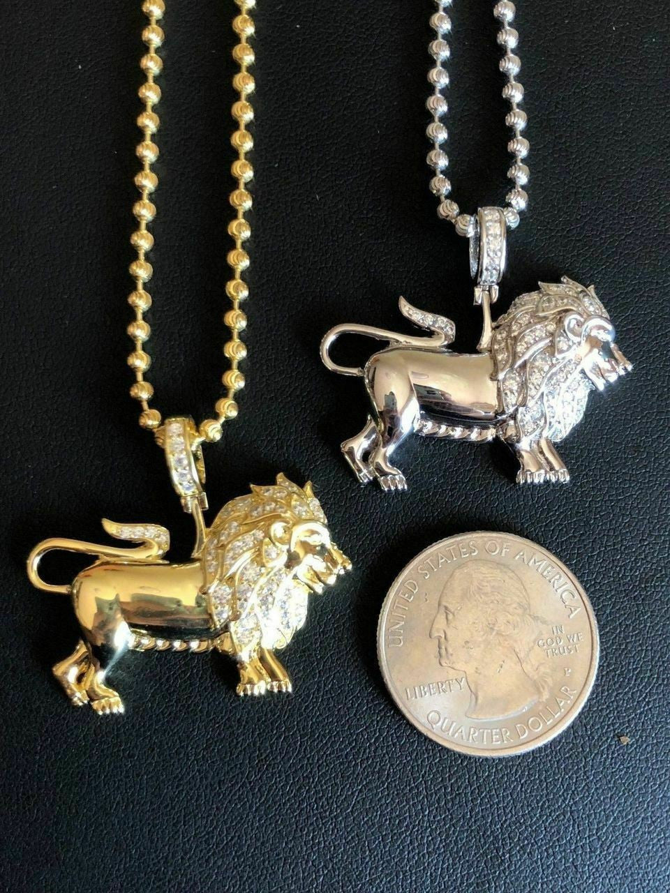 HarlemBling Mens Solid Silver 2ct Diamond Rasta Lion Of Judah African Leo Pendant 14k Gold