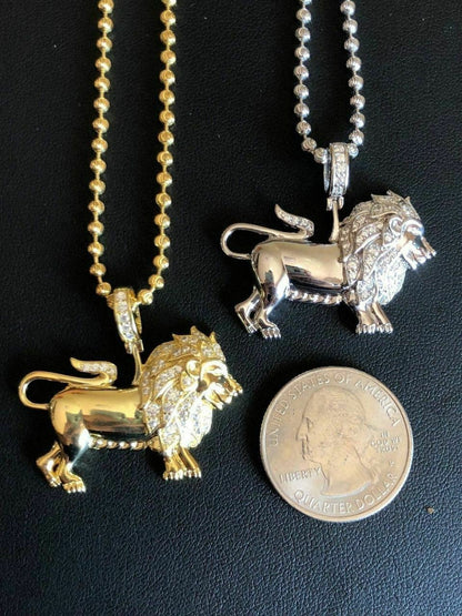 HarlemBling Mens Solid Silver 2ct Diamond Rasta Lion Of Judah African Leo Pendant 14k Gold