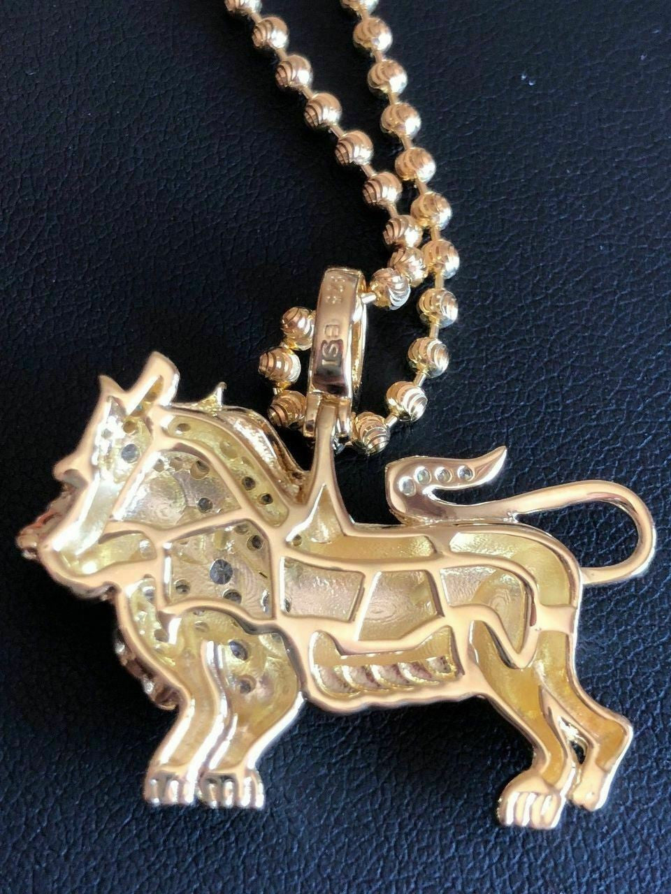 HarlemBling Mens Solid Silver 2ct Diamond Rasta Lion Of Judah African Leo Pendant 14k Gold