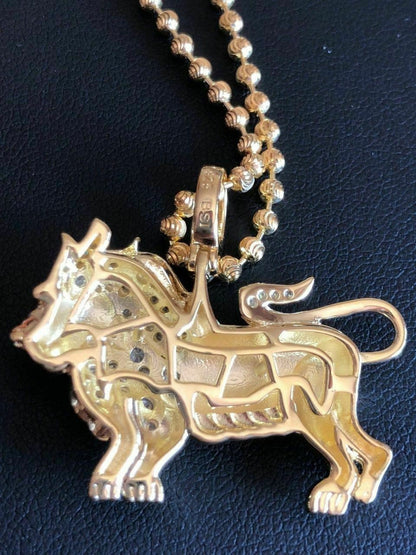 HarlemBling Mens Solid Silver 2ct Diamond Rasta Lion Of Judah African Leo Pendant 14k Gold