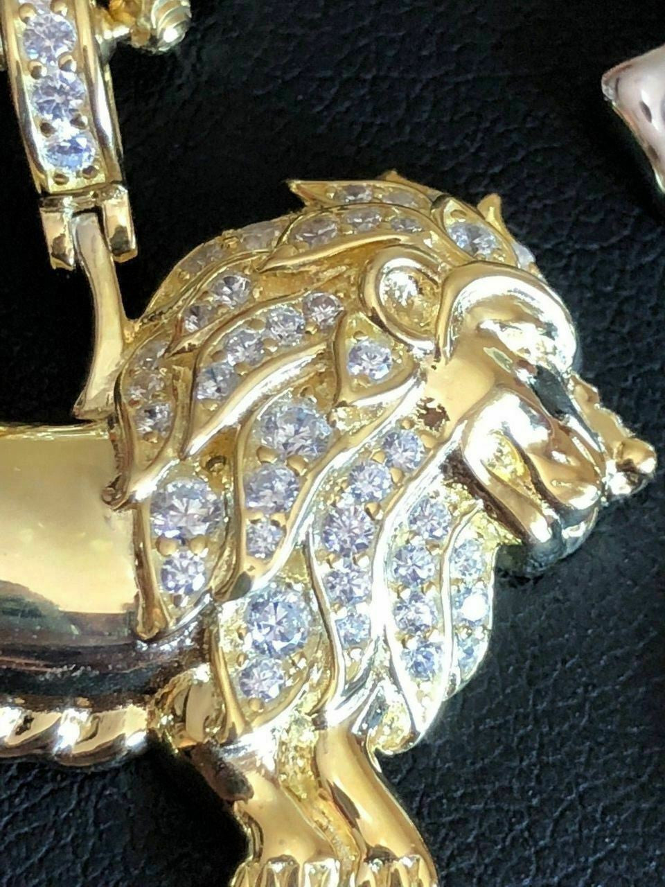 HarlemBling Mens Solid Silver 2ct Diamond Rasta Lion Of Judah African Leo Pendant 14k Gold